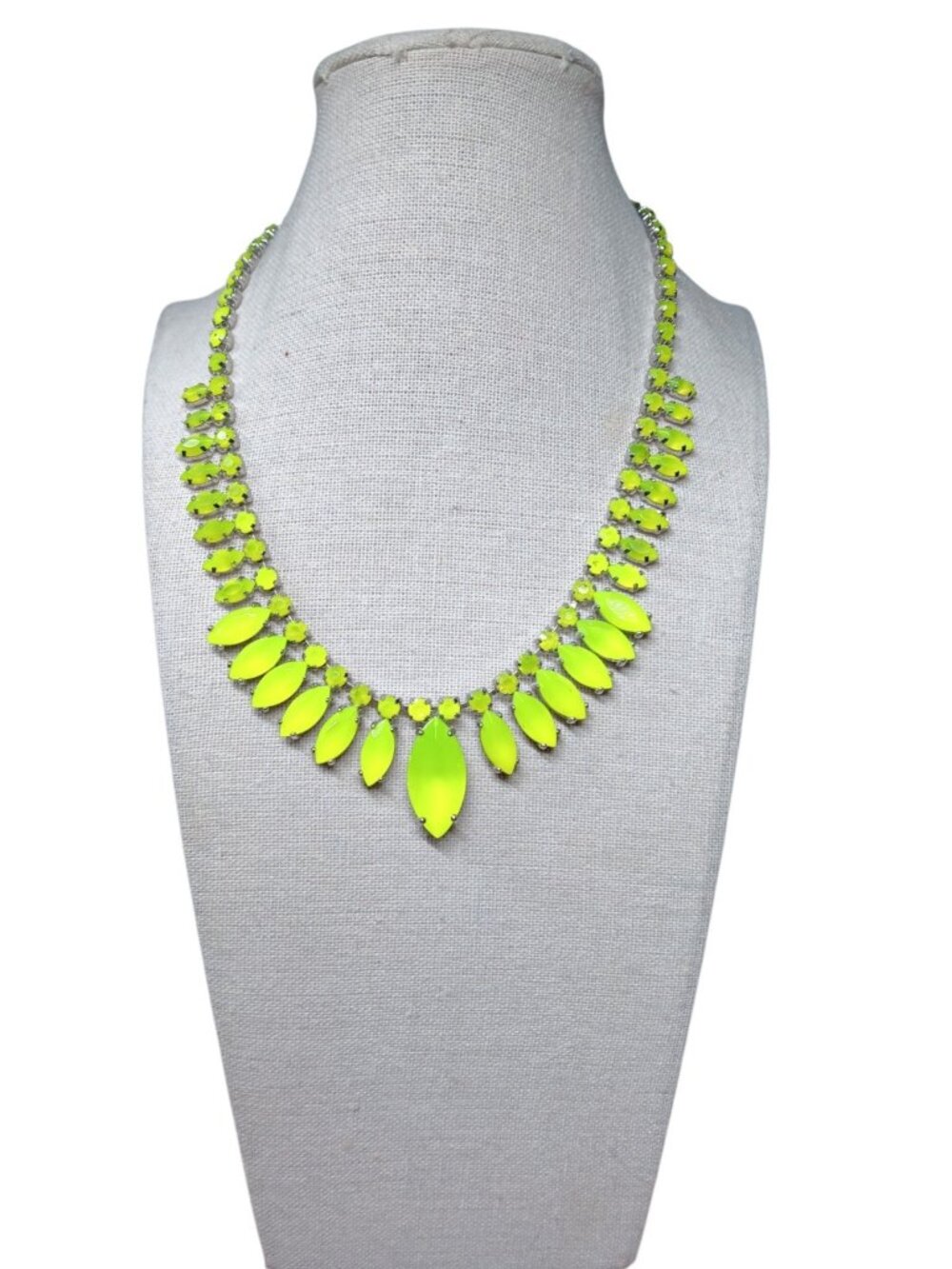 Vintage Faceted Neon Green Bib Necklace Y2K 16" - Picture 13 of 15